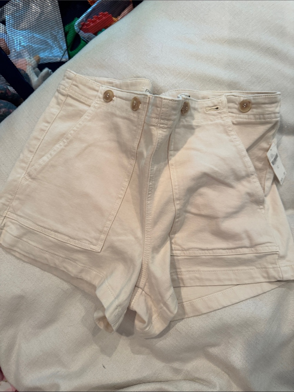 Pilcro Cream High-Rise Utility Shorts